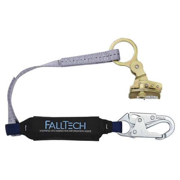 Falltech Shock-Absorbing Lanyard, 310 lb, Black, Blue, , Rope Adjuster, Snap Hook - 8358
