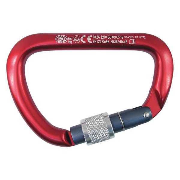 Kong Usa Carabiner, Screw-Lock, 114mm Length, Aluminum Alloy, Red - 711MA0RDPK