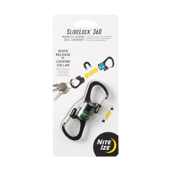 Nite Ize SLIDELOCK® 360° MAGNETIC LOCKING DUAL CARABINER, 1.6in Length, Aluminum, Olive - MSBL-08-R7