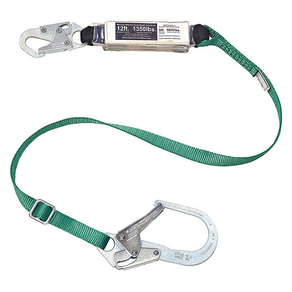 Msa Safety 12FT Free Fall/Heavy Worker single leg energy absorbing lanyard, 6 ftlarge snaphook - 10211486