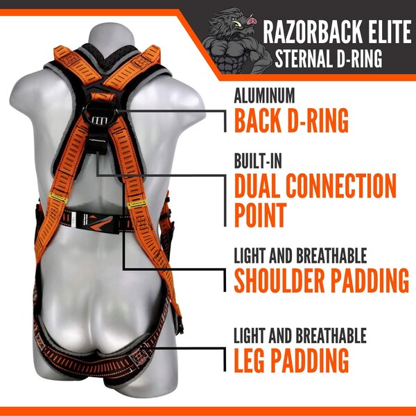 Malta Dynamics Razorback Elite Full Body Harness, 3XL, 130-310 lb, Quick Connect Chest/ Quick Connect Leg Buckles - B4003