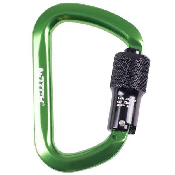 Notch Equipment Carabiner, Twist-Lock, 4.6" Length, 0.98 in. (25mm) Gate Opening, Aluminum, Green - 41459