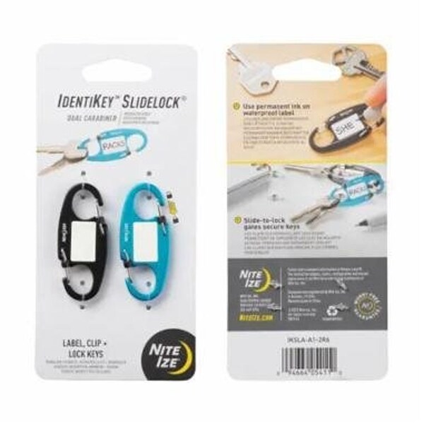 Nite Ize IdentiKey Dual Carabiner, 2.09 in OAL, Aluminum, Black/Blue, 2PK - IKSLA-A1-2R6