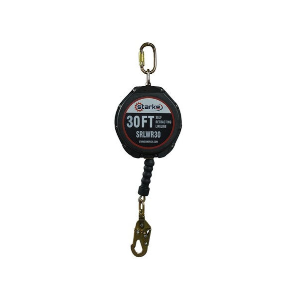 Starke Self-Retracting Lanyard, 30 ft, 310 lb Weight Capacity, Black - SRLWR-30