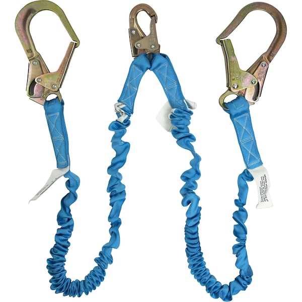 Ironwear 4.5 ft-6 ft Internal Double Leg Energy-Absorbing Lanyard w/ 3 Hooks - 2340