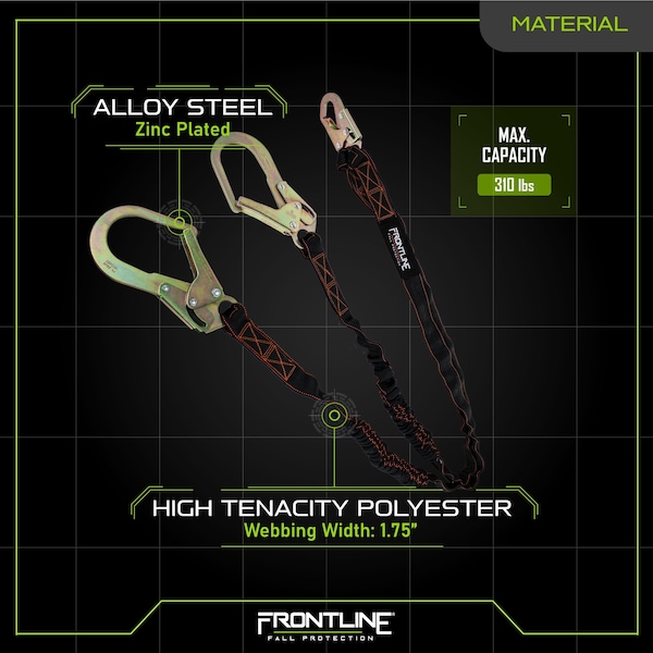 Frontline Combat Twin Leg 6' Rebar Hook Lanyard with Internal Shock Absorber - LIS62R