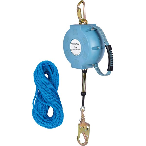 Global Industrial 50ftL Contractor Self Retracting Lifeline, Galvanized Cable - 761327