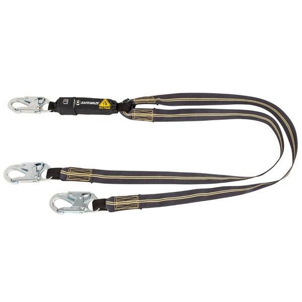 Safewaze Arc Flash 6ft Energy Absorbing Lanyard: Aramid, Dual Leg, Snap Hooks - 020-2044