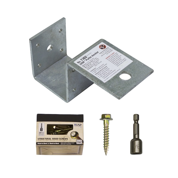 Super Anchor Safety 2XM HDG Purlin Anchor + 1ea #2084-1.5 25pc. WS Wood Screws w/3/8" Hex Driver. - 1302-2XM