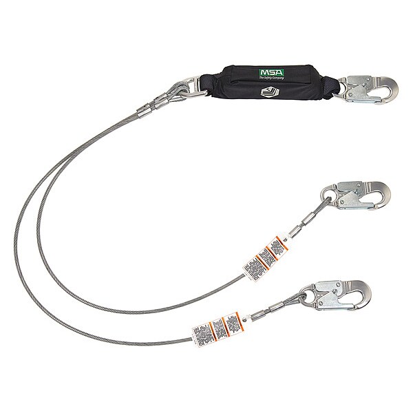 Msa Safety MSA Leading Edge Lanyard, Twin leg, Small Aluminum Snaphook - 10213788