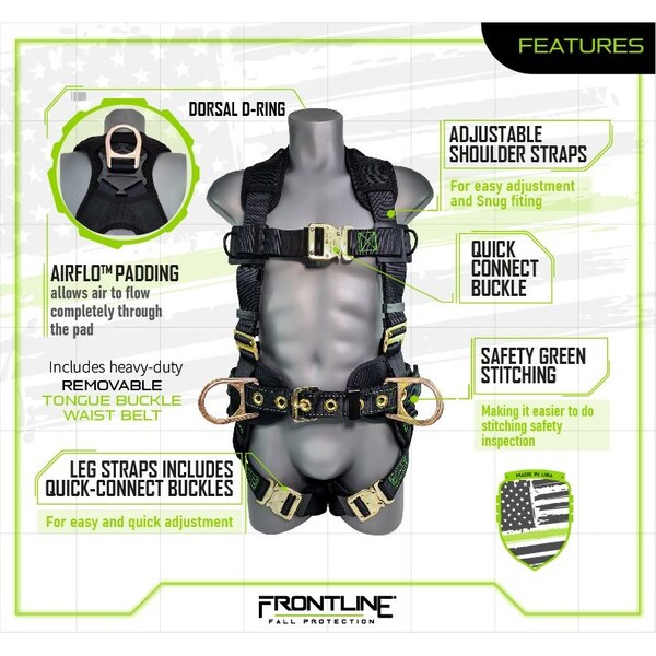 Frontline Patriot Harness, XL, 350 lbs, Quick Connect Chest/ Quick Connect Leg Buckles - 350CQC-XL