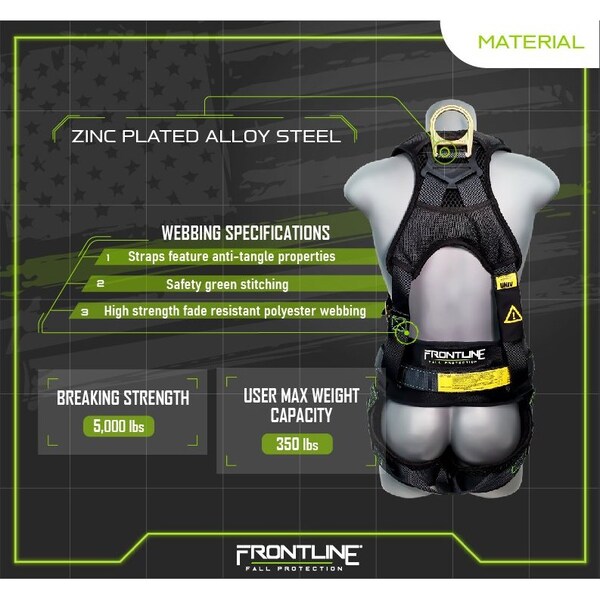 Frontline Patriot Harness, XL, 350 lbs, Quick Connect Chest/ Quick Connect Leg Buckles - 350CQC-XL
