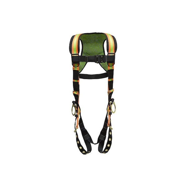 Super Anchor Safety Small - Hi-Viz Webbing 3 D-ring Fall Arrester Harness w/Padded Back Frame, Tongue Buckle Leg Straps - TB3-6070-HS