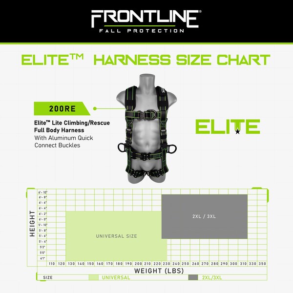 Frontline Elite Lite Harness, 2XL/3XL, 310 lbs, Quick Connect Chest/ Quick Connect Leg Buckles - 200RE-2/3X