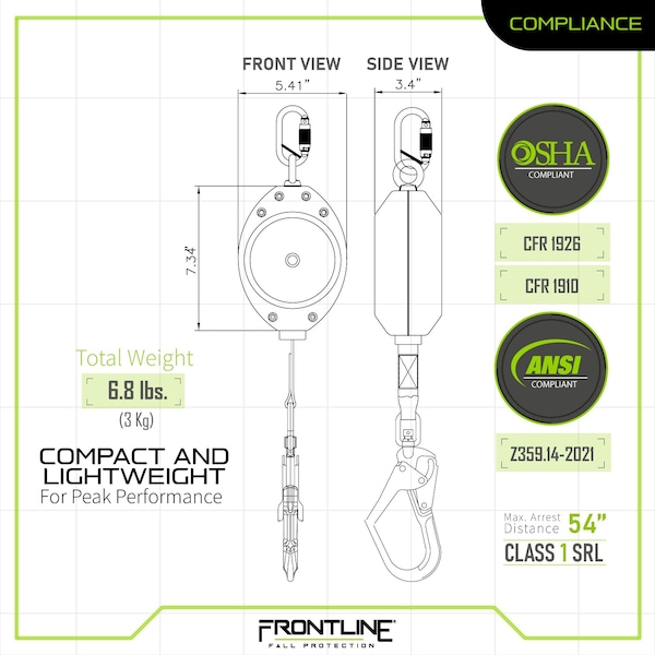 Frontline Web Single Leg 20' SRL with Steel Rebar Hook End - RPW20R