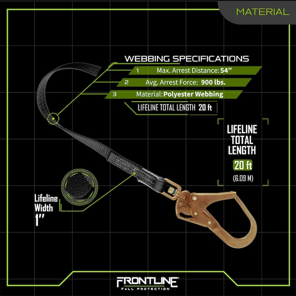 Frontline Web Single Leg 20' SRL with Steel Rebar Hook End - RPW20R