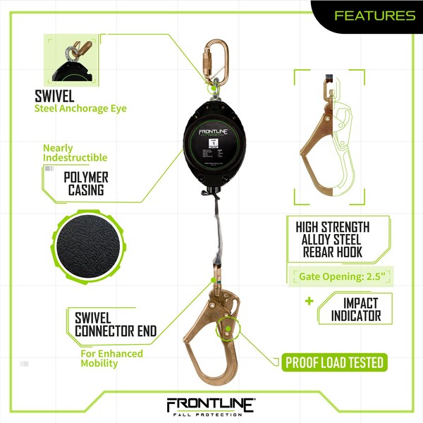 Frontline Web Single Leg 20' SRL with Steel Rebar Hook End - RPW20R