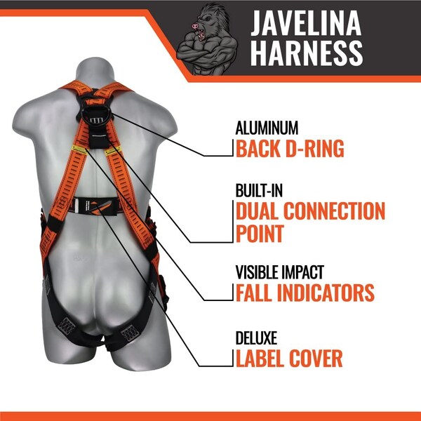 Malta Dynamics Javelina Full Body Harness, 3XL, 130-310 lb, Quick Connect Chest/ Tongue Leg Buckles, Back D-Ring - B4303
