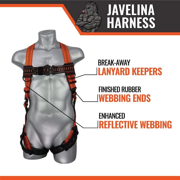 Malta Dynamics Javelina Full Body Harness, 3XL, 130-310 lb, Quick Connect Chest/ Tongue Leg Buckles, Back D-Ring - B4303