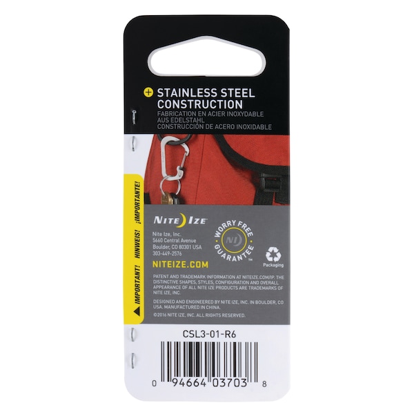 Nite Ize 2023 Nite Ize Slidelock Carabiner Stainless Steel #3, Black,  - NIT-CSL3-01-R6