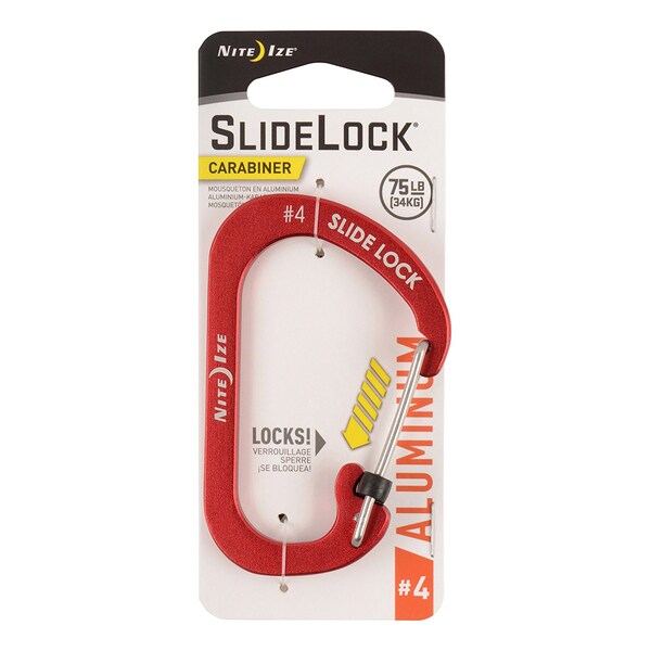 Nite Ize 2023 Nite Ize Slidelock Carabiner Aluminum #4, Red - NIT-CSLA4-10-R6