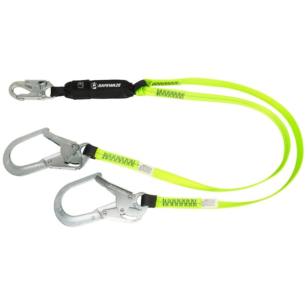 Safewaze PRO 4' Energy Absorbing Lanyard: Dual Leg, Rebar Hook - FS566-4