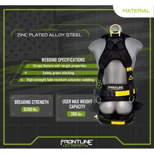 Frontline Patriot Harness with Seat Sling, 2X, 350 lbs, Quick Connect Chest/ Quick Connect Leg Buckles - 350TWQC-2X