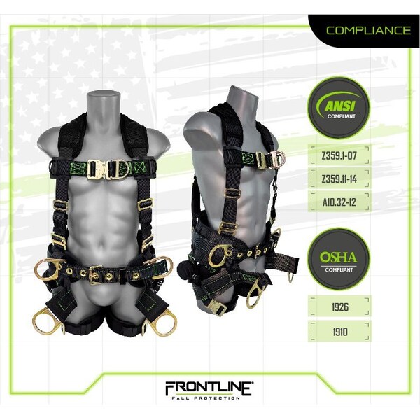 Frontline Patriot Harness with Seat Sling, 2X, 350 lbs, Quick Connect Chest/ Quick Connect Leg Buckles - 350TWQC-2X