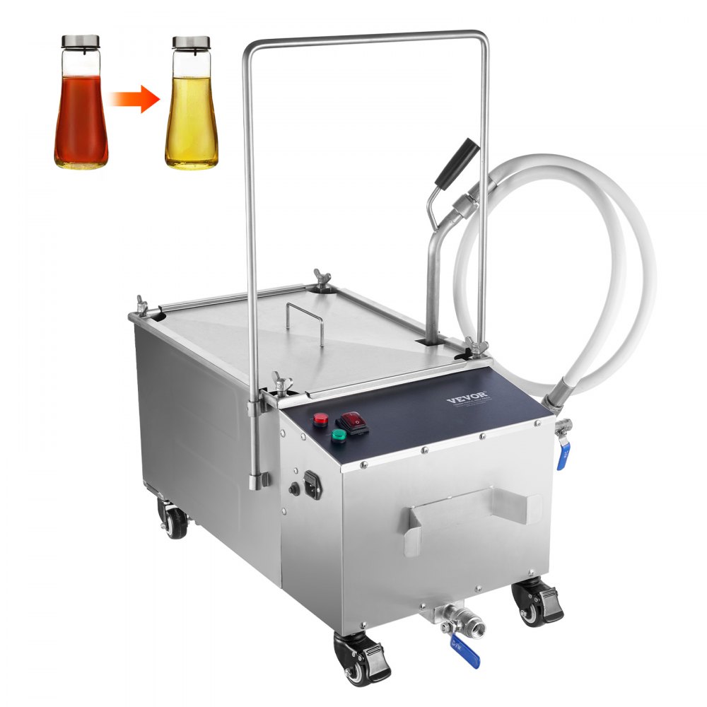 VEVOR Mobile Fryer Filter, 38L Oil Tank Capacity, Oil Filtration System with 10 L/min Oil Filtration Speed, Mobile Frying Oil Filtering System with Swivel Wheels, Oil Hose for Restaurant Burger Stores - ZYGLQWBXG38LJ9OHQV1