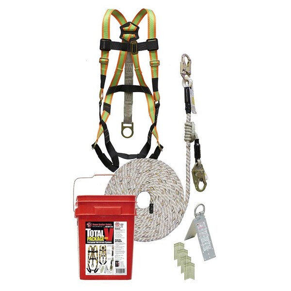 Super Anchor Safety Total Package Value Bucket Kit: 50ft Value Lifeline w/ValueGrab+6001-HS Small Hi-Vis Harness - 4038V-50S