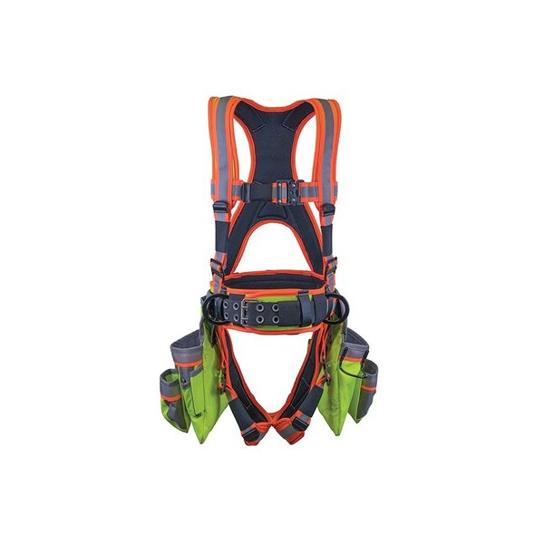 Super Anchor Safety Medium - ANSI Class 1 Ultra-Viz Deluxe Full Body Harness with All-Pakka Tool Bag Combo - 6161-M