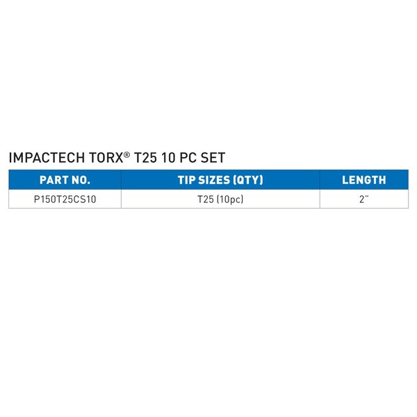 Vega Impactech Torx T25 Carabiner Set, 10 pc, 4 in Length, S2 Steel - P150T25CS10