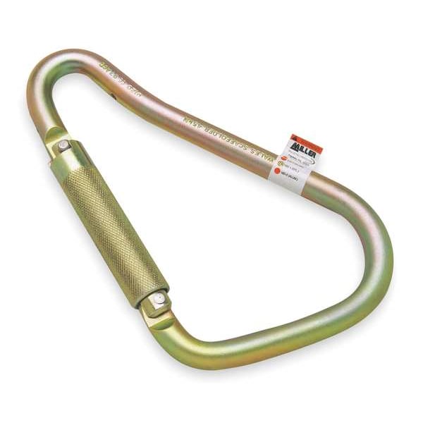 Honeywell Miller Carabiner, Twist-Lock, Pear, 8 5/8 in Length, 2" Gate Opening, Zinc-Plated Alloy Steel, Gold - 18D-1/