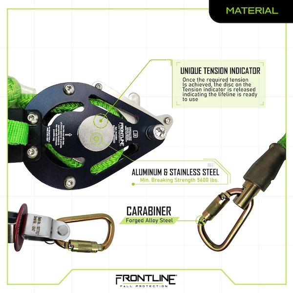 Frontline 4-person 100' Adjustable Horizontal Lifeline System with 6' Anchor Straps - HLK1004