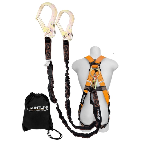 Frontline Combat Compliance Kit - Harness, 6' Double Rebar Hook Leg Lanyard and Drawstring Bag - K100-62R