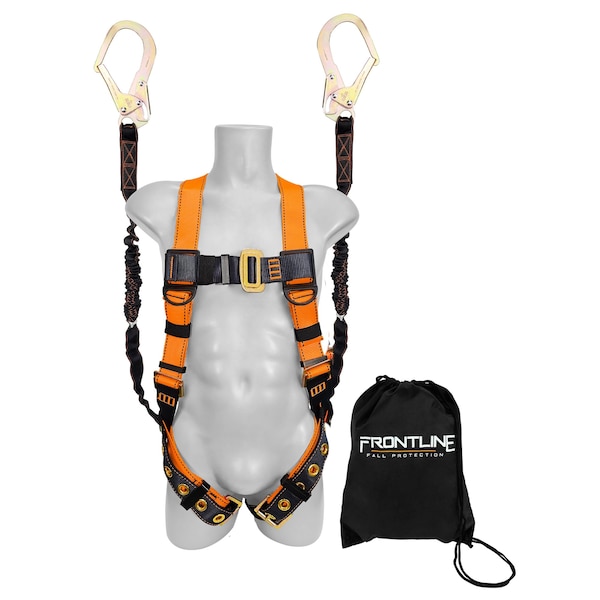Frontline Combat Compliance Kit - Harness, 6' Double Rebar Hook Leg Lanyard and Drawstring Bag - K100-62R