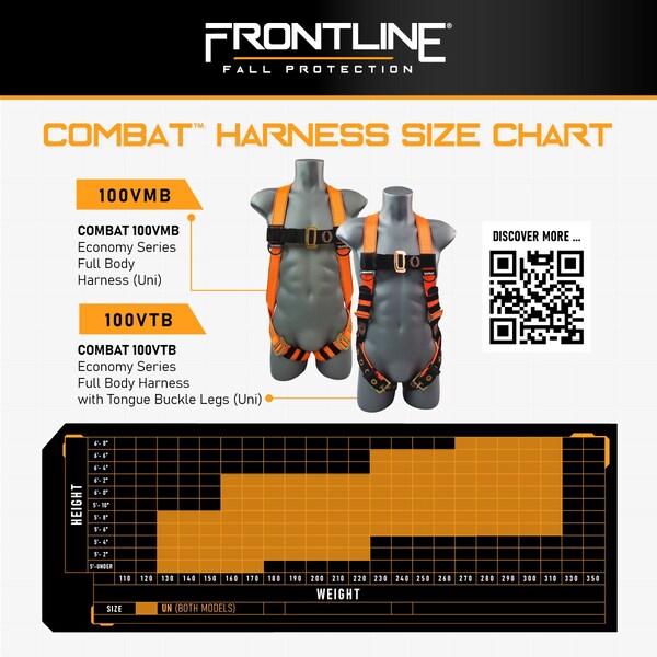 Frontline Combat Compliance Kit - Harness, 6' Double Rebar Hook Leg Lanyard and Drawstring Bag - K100-62R