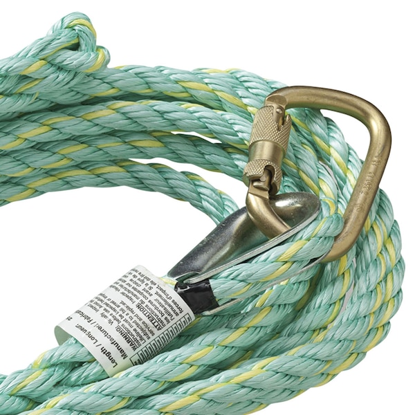 Peakworks Vertical Lifeline, Carabiner Anchor End/Back Splice Trailing End, 200ft 61 m - V84013200