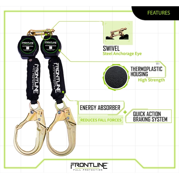 Frontline Aramid Fiber Web Twin Leg 6' SRL with Steel Rebar Hook Ends - RPA062R
