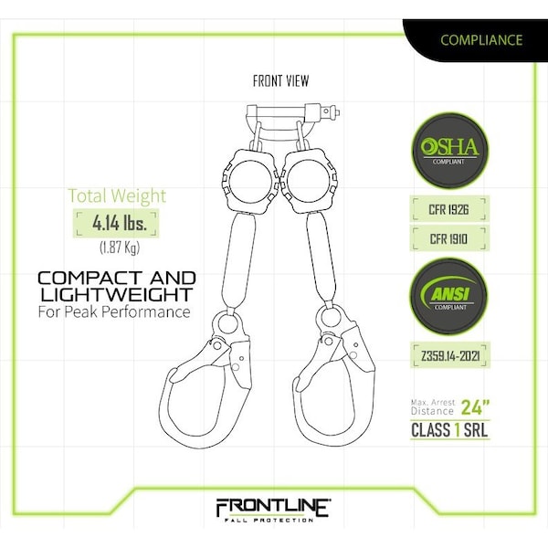 Frontline Aramid Fiber Web Twin Leg 6' SRL with Steel Rebar Hook Ends - RPA062R