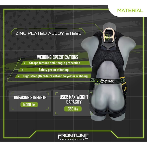 Frontline Patriot Harness, Universal, 350 lbs, Quick Connect Chest/ Quick Connect Leg Buckles - 310VQC-UN