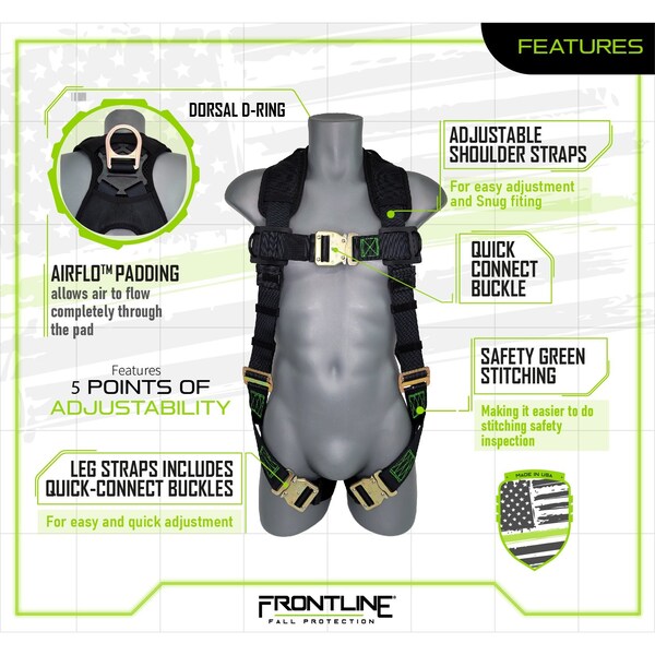 Frontline Patriot Harness, Universal, 350 lbs, Quick Connect Chest/ Quick Connect Leg Buckles - 310VQC-UN