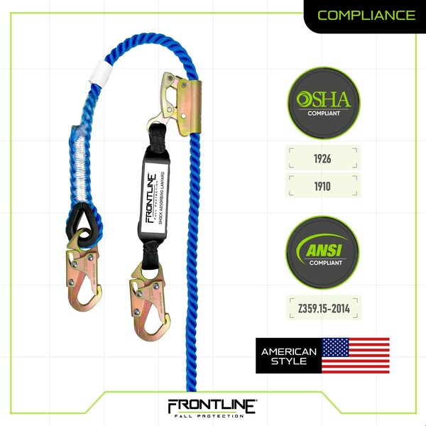 Frontline American Style Vertical Lifeline with 3' SAL and Manual Rope Grab 50' - VLP50R3L-AM
