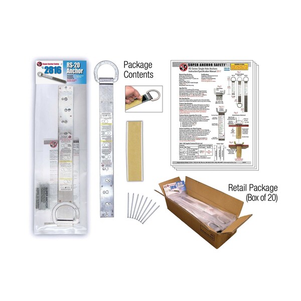 Super Anchor Safety RS-20 RETAIL 20ga. 430sst w/Stamped Dacromet D-ring. Single Hole Size w - 2816-20