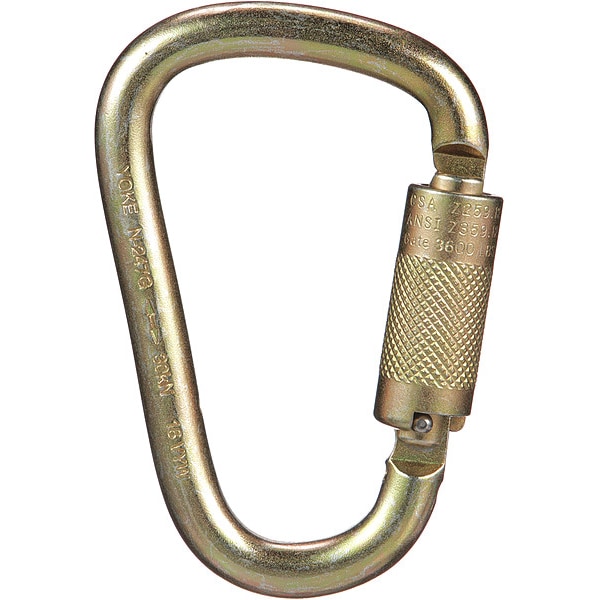 Msa Safety Carabiner, Auto-Lock, Pear, 4 9/10 in Length, 1" Gate Opening, Steel, Bare Aluminum - 10089207