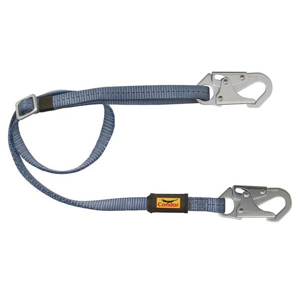 Condor Positioning Lanyard, Adjustable Length Restraint Lanyard, 4 ft to 6 ft, Steel Snap Hooks, Blue - 45J293