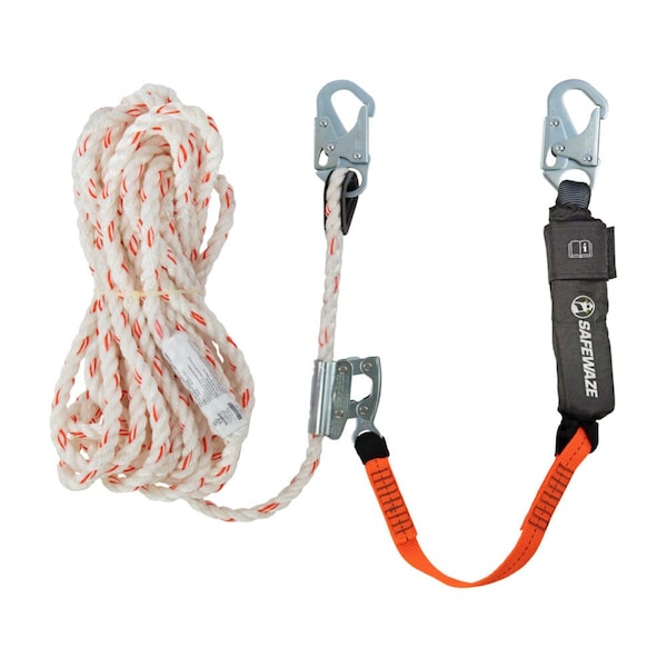 Safewaze V-Line 50' Vertical Lifeline Assembly Snap Hook, Rope Grab, EA Lanyard - 018-7005
