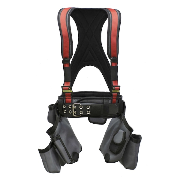 Super Anchor Safety Large - Gray Frame/Red Webbing All-Pakka Harness with Tool Bag Combo. (Not for Fall Protection) - 6351-GRL