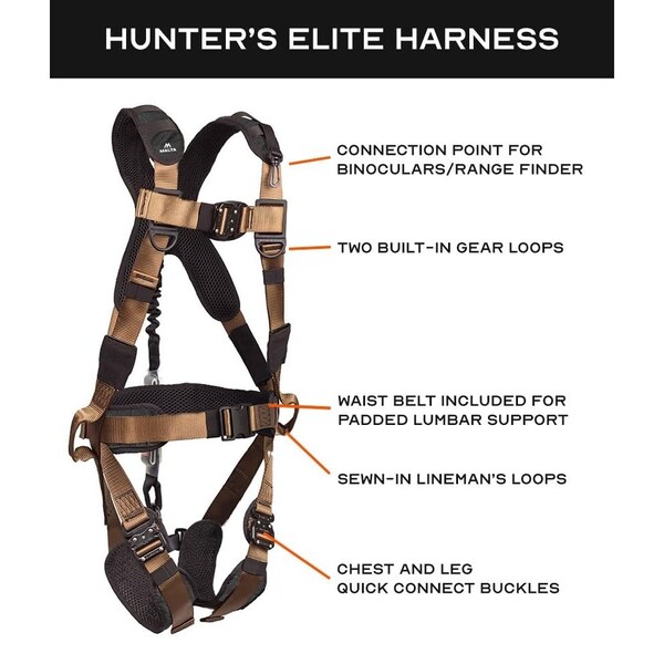Malta Dynamics Hunter's Elite Harness Kit, L/XL, 300 lb, Quick-Connect Chest/ Quick-Connect Leg Buckles - HE1201