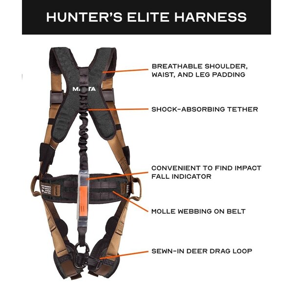 Malta Dynamics Hunter's Elite Harness Kit, L/XL, 300 lb, Quick-Connect Chest/ Quick-Connect Leg Buckles - HE1201